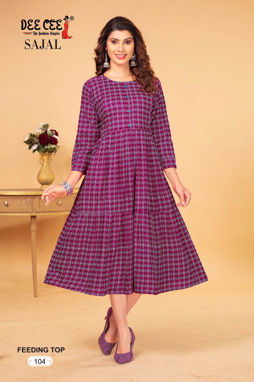 Sajal By Dee Cee Flaired Rayon Printed Feeding Kurtis Wholesale Clothing Suppliers In India